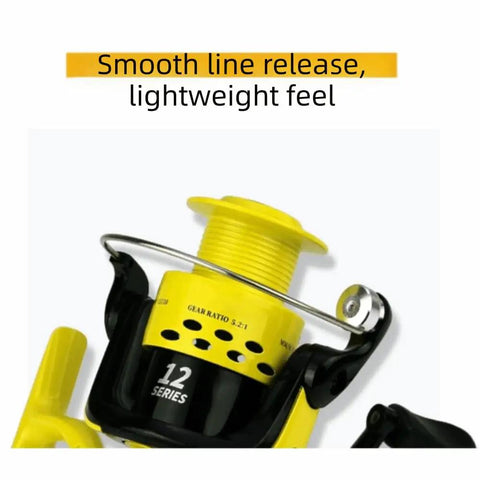 12 Ball Bearing Spinning Fishing Reel With Heavy Duty Metal Body Built For Saltwater And Freshwater Action, yellow design