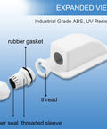 Expanded view of Solar Cable Entry Gland Single Port Waterproof ABS IP68 Duct 3-12mm for RVs Boats White 2 Pack with components labeled