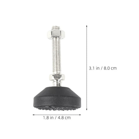 Single foot from Six Pack Adjustable Leveling Feet With Lock Nuts For Cabinets And Lab Tables Rubber And Metal Construction For Vibration Absorption And Floor Protection M10x50mm Threaded Easy Height Adjustment On Uneven Floors, showing dimensions.