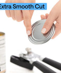 Close-up of hands showing the smooth cut from Heavy Duty Stainless Steel Smooth Edge Manual Can Opener And Bottle Opener