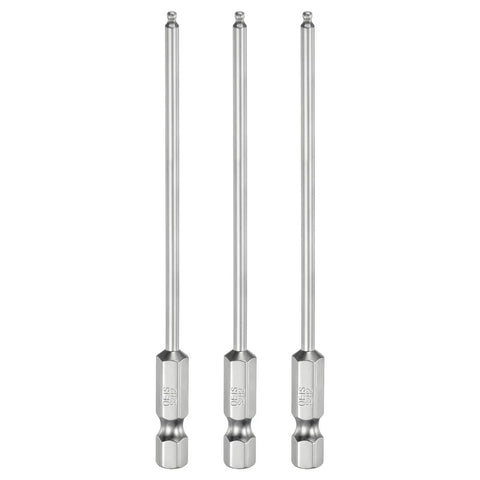 3 Piece Magnetic Ball End Hex Screwdriver Bit Set, 2mm H2.0 Ball End Bits, 1 Quarter Inch Hex Shank, 100mm Long, S2 Steel