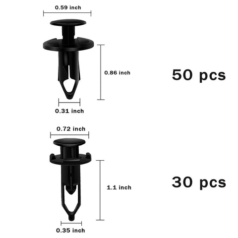 Two sizes of plastic fasteners from the All In One Car Retainer Clips Kit 200 Pieces Plastic Fasteners Set For Auto Body Panels Universal Push Pin Rivets