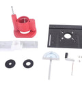 Heavy Duty Router Lift Kit With Smooth Turning Crank Handle And Rust Resistant Aluminum Base Plate For Precision Woodworking and Table Saw Inserts, parts laid on white surface.