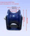 Badass Heavy Duty U Groove Sliding Gate Track Roller With Cast Iron Barn Door Caster And Steel Mounting Bracket Smooth Rolling Hardware For Inverted Tracks Industrial Wheels And Wire Rope Rails, blue roller with measurements.