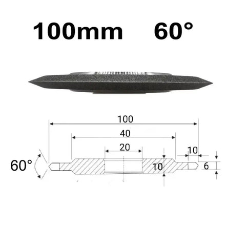 Heavy Duty Cylindrical Grinding Wheel and Sharpening Disc for Tungsten Steel and Ceramic, 100mm size, 60° taper design.