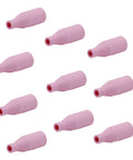 Ceramic Nozzle Set for MB15 and 15AK MIG Welding Torch, Gasless Flux Core Ready, 10 Pack, pink nozzles in scattered layout