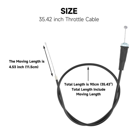 Beefy 35.43 Inch Throttle Cable Fits 50Cc 70Cc 90Cc 110Cc 125Cc Chinese Dirt Bikes, showing 90 cm total length with moving part.