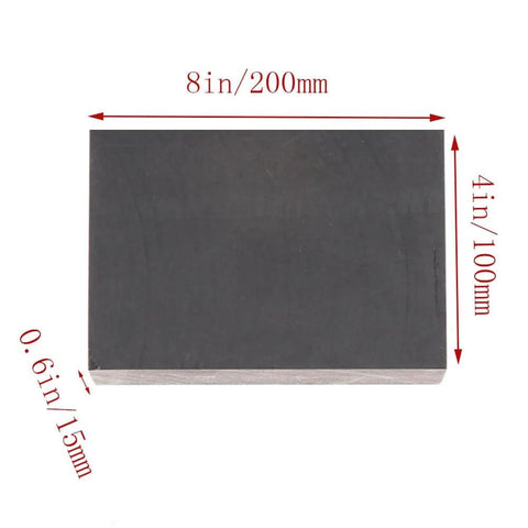 Top Notch High Purity Graphite Blank Block For EDM Milling 8 by 4 inch plate, 0.6 inch thickness, front view with measurements