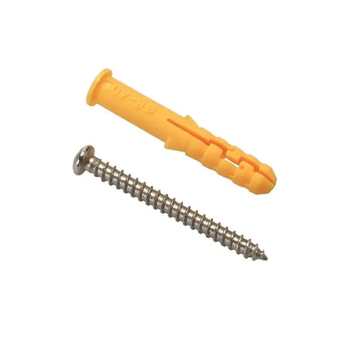200 Pcs Plastic Expansion Drywall Anchor Screws Assortment Kit Self Tapping Heavy Duty, Yellow Zinc Plated Finish, Rust Resistant Wall Mount Fasteners For Shelves, Mirrors, TVs, Picture Frames And DIY Projects. Yellow plastic drywall anchor with self tapping screw