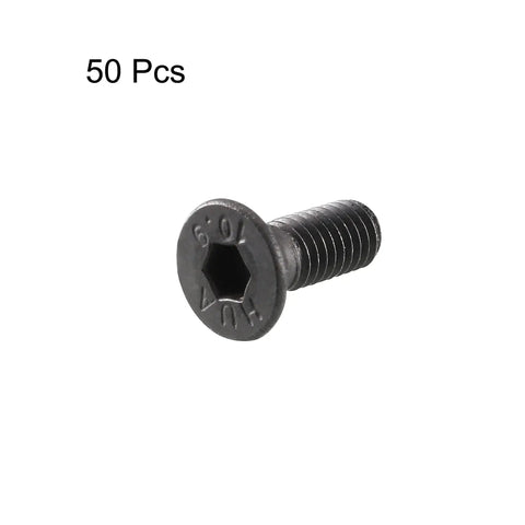 Heavy Duty M3x8mm 10.9 Grade Carbon Steel Countersunk Flat Head Hex Socket Allen Drive Screws in black oxide finish, pack of 50.