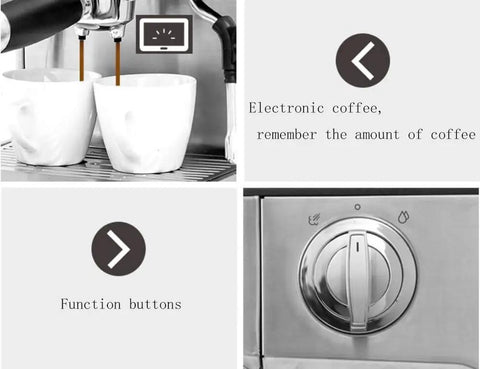 No Sweat Full Auto Bean To Cup Coffee Maker With 19 Bar High Pressure Brewing pouring espresso into two white cups.