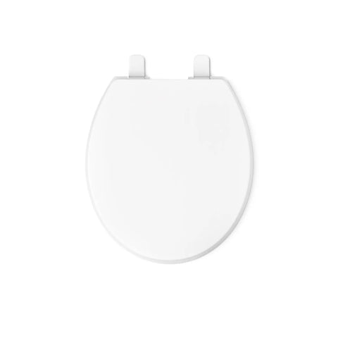 Brevia Quiet Close Round Toilet Seat With Grip Tight Bumpers And Quick Attach Hardware shown from top view, white color