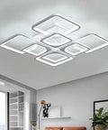 Modern LED Flush Mount Ceiling Light With Remote Control 8 Head Square Fixture in white acrylic and metal, ceiling design