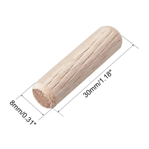 1000 Pcs Hella Smooth Wooden Joint Connector Pegs Kiln Dried Hardwood Dowel Pins Fluted Beveled Design close-up showing dimensions