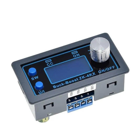 CNC DC DC Buck Boost Converter CC CV 0.5 To 30V 4A Power Module with LCD display and control knob, black and blue design