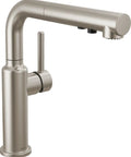 Sleek Brushed Nickel Kitchen Faucet With Pullout Sprayer And Single Handle showcasing a stylish design and easy installation.