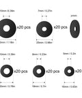 100 Pcs Black Flat Rubber Washers Kit With 5 Sizes 16 18 20 25 30mm Heavy Duty Vibration Damping Gaskets diagram with dimensions