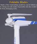 Side view of Wind Turbine Model Toy Kit With Wind Up Blades 21.65 Inch Tall Tower Realistic 3 Blade Generator Windmill folded blades