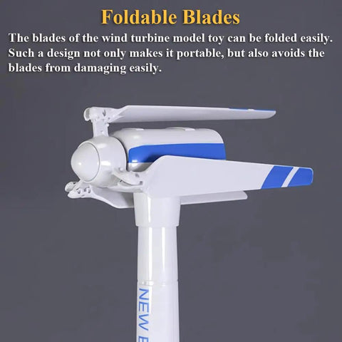 Side view of Wind Turbine Model Toy Kit With Wind Up Blades 21.65 Inch Tall Tower Realistic 3 Blade Generator Windmill folded blades