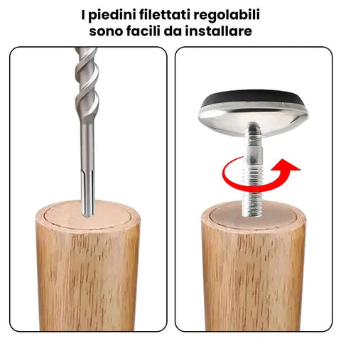 Set Of Four M10 Threaded Adjustable Swivel Leveling Feet Featuring Premium Soft Rubber Pads for easy installation on wood surfaces.