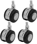 Pro Grade 2 Inch Twin Wheel Casters With Secure M10 Threaded Stem And Dependable Parking Brake Smooth Rollin Replacement Hardware For Heavy Duty Shop Carts 4 Pack, black wheels with chrome housings.