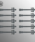 Pack of 10 Fleur De Lis Wrought Iron Dummy Strap Hinge 16 Inch Black Decorative Hardware displayed on gray background.