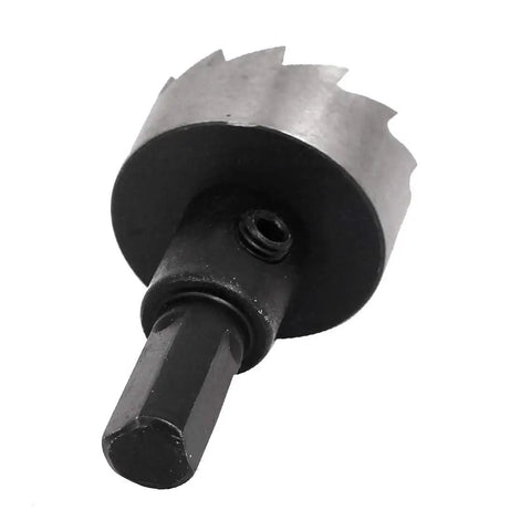 Rugged HSS Hole Saw Cutter With Spring Loaded Twist Drill Bit, 22.5mm Hole Saw Dia, 5mm Drill Bit, metal cutting tool close-up