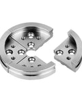 Built Tough Stainless Steel Wood Turning Lathe Chuck Featuring Killer Grip And Sweet Precision Clamping Jaws For Stress Free Woodworking And Quick Machine Tool Swaps Silver close-up of precision clamping jaws