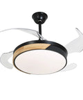 Ceiling Fan with Light 42 Inch Modern Round Chandelier Wireless Control, featuring a black metal base and transparent blades.