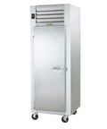 Heavy Duty Single Door Reach In Freezer Packing 24 Cubic Feet Of Reliable Cold Storage For Busy Commercial Kitchens Driven By A Low Maintenance Top Mount Compressor Built Tough For The Daily Grind, stainless steel unit with door on casters.