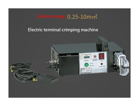 Semi Automatic Electric Terminal Crimping Machine Pliers Cold Crimper Tool For Harness Processing 0.25 To 10mm2 Wire, includes foot pedal.