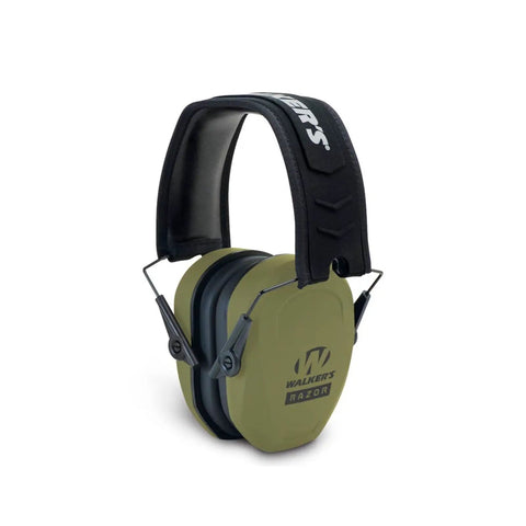Razor Slim Passive Earmuff Ultra Low Profile Earcups Olive Dark Green One Size Compact Lightweight Hearing Protection for Youth and Women Shooters Foldable and Adjustable Range Ready