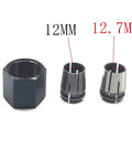 Router Collet Nut Replacement Kit For One Half Inch And 12mm Collets, includes nut, 12mm and 12.7mm collets visible