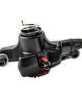 Sixteen Piece Dope Bicycle Disc Brake Caliper Springs Mechanical Return Arm Replacement Kit For Road And Mountain Bike Brakes Smooth As Butter Action, close-up of black caliper with spring.