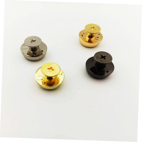 Four metal bag feet rivets for handbags in silver, gold, brass, and black.