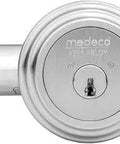 Maxum Deadbolt Single Cylinder Satin Nickel Finish With 2 3 Eighths Backset And 1 Faceplate, view of front and side bolt