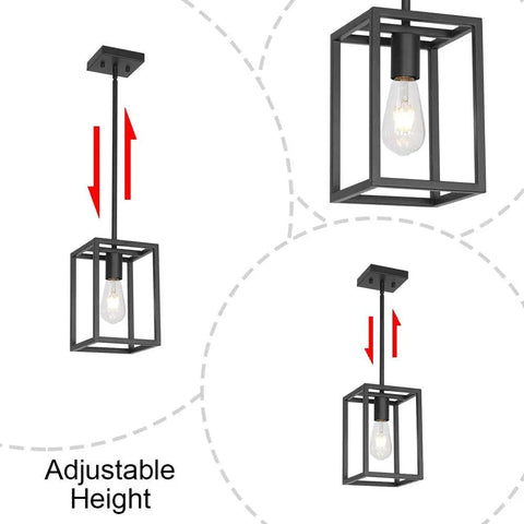Industrial Black Metal Lantern Pendant Light 1 Light For Kitchen Island Dining Room Bar Cafe Adjustable Hanging Ceiling Fixture Dimmable Easy Install.
