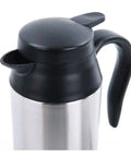 Grab And Go Smart Electric Heated Travel Coffee Mug With Rugged 304 Stainless Steel Keeps Your Daily Drip Hot On The Highway Featuring 750ML Size And 12V Car Plug For Lightning Fast Warmth While You Roll - Close-up of lid and handle.