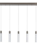 5 Light Pendant Ceiling Light Fixture For Kitchen Island With Crystal Bubble Beads, brushed nickel finish, front view