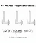 Diagram of Telescopic Plastic Shelf Bracket With Rotating Base No Drill Adhesive Corner Organizer, dimensions shown