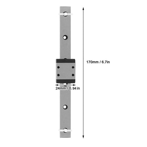 Professional Miniature Linear Guide Slider With High Precision And Smooth Motion Hardened Rail Block For CNC Machinery And Automation Systems 170mm Length Micrometer Level Accuracy, front view with 24mm rail