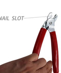 Close-up of Angled Hog Ring Pliers Set With 500 Galvanized Hog Rings For Furniture And Auto Upholstery, highlighting nail slot feature.