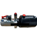 Brushed Power Unit For DC 12v 24v Stacker Electric Forklift Double Acting Hydraulic Oil Pump showing a black and silver hydraulic pump unit.