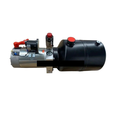 Brushed Power Unit For DC 12v 24v Stacker Electric Forklift Double Acting Hydraulic Oil Pump showing a black and silver hydraulic pump unit.