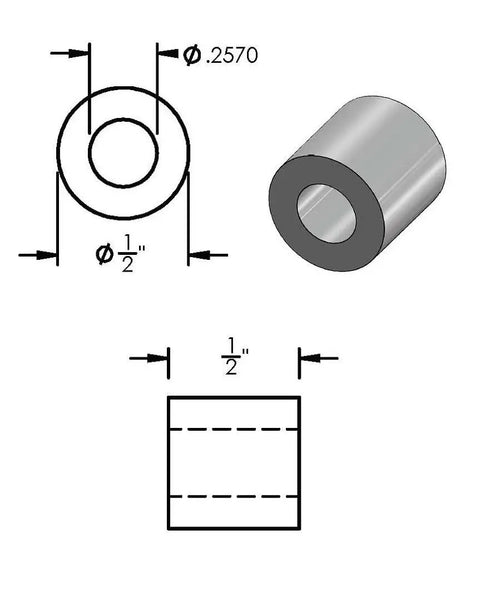 Half Inch Aluminum Spacer Black Anodized Round Unthreaded Standoff Bushing With Quarter Inch Inner Diameter For Quarter Inch Screws Or M6 Bolts Fits Half Inch Outer Diameter Choose Length Plain Finish 10 Pack