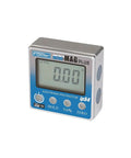 Mini-Mag Plus Protractor With Bluetooth 360 Degree Digital Inclinometer Backlit Display Auto Off After Five Minutes Embedded Side And Bottom Magnets Inverted Readout Ultra Accurate Angle Measurement For Pros front view, 360° readout, blue LCD screen