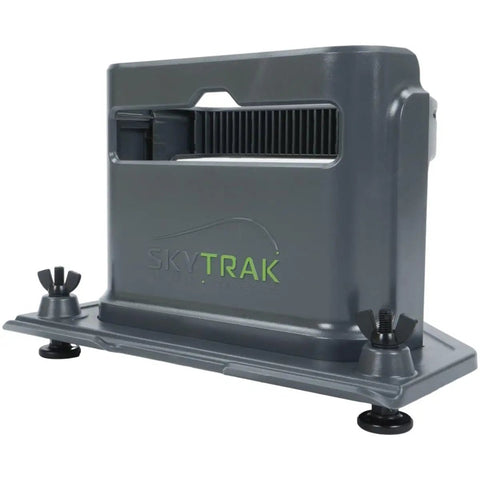 Rugged HDPE Protective Shield For Launch Monitors, Snug Fit Cover in gray showing side view with precision-fit design and bolts