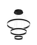 Modern Dimmable LED Chandelier With Dope 3 Ring Adjustable Pendant Lights For Living Room, Bedroom, And Dining Room - Remote Control, Contemporary Hanging Ceiling Fixture In Black, Aluminum And Acrylic, Height Adjustable DIY Design