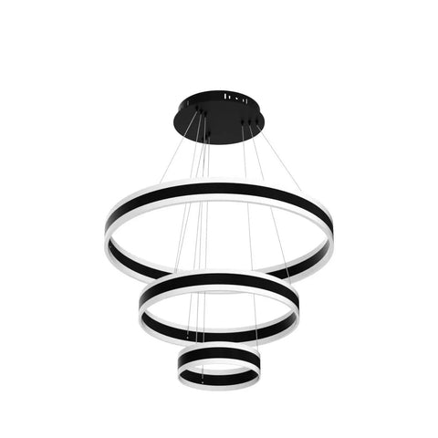 Modern Dimmable LED Chandelier With Dope 3 Ring Adjustable Pendant Lights For Living Room, Bedroom, And Dining Room - Remote Control, Contemporary Hanging Ceiling Fixture In Black, Aluminum And Acrylic, Height Adjustable DIY Design