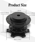 Universal Steering Wheel Quick Release Snap Off Hub Adapter Six Hole Boss Kit size dimensions with 70mm fitting in black anodized aluminum.